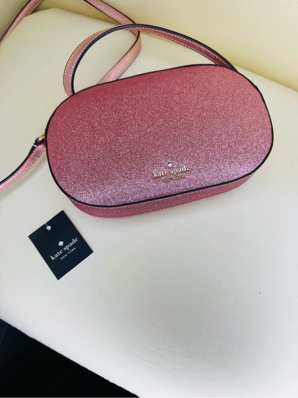 kate spade New York camera Pink Glitter Crossbody Bag